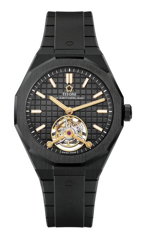 TITONI 梅花錶 LUXE Tourbillon 黑色陶瓷陀飛輪 1000 Z-R-740，圖片來源 TITONI