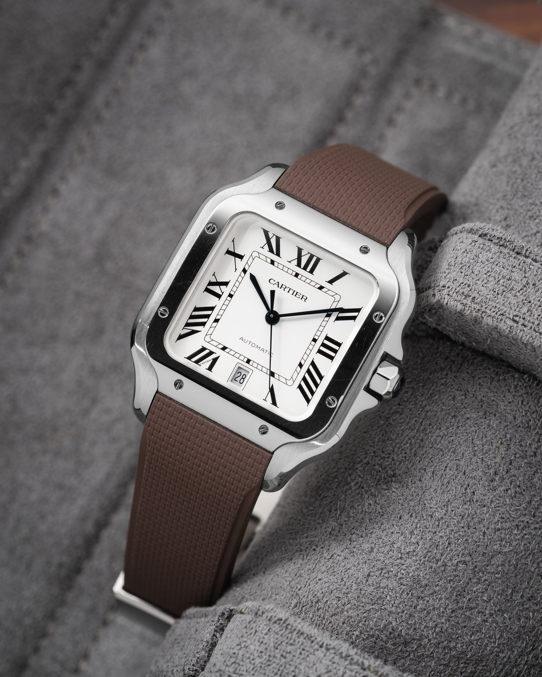 Delugs Cartier Santos de Cartier 專用 Sailcloth 紋理 CTS 橡膠錶帶｜Brown 棕色