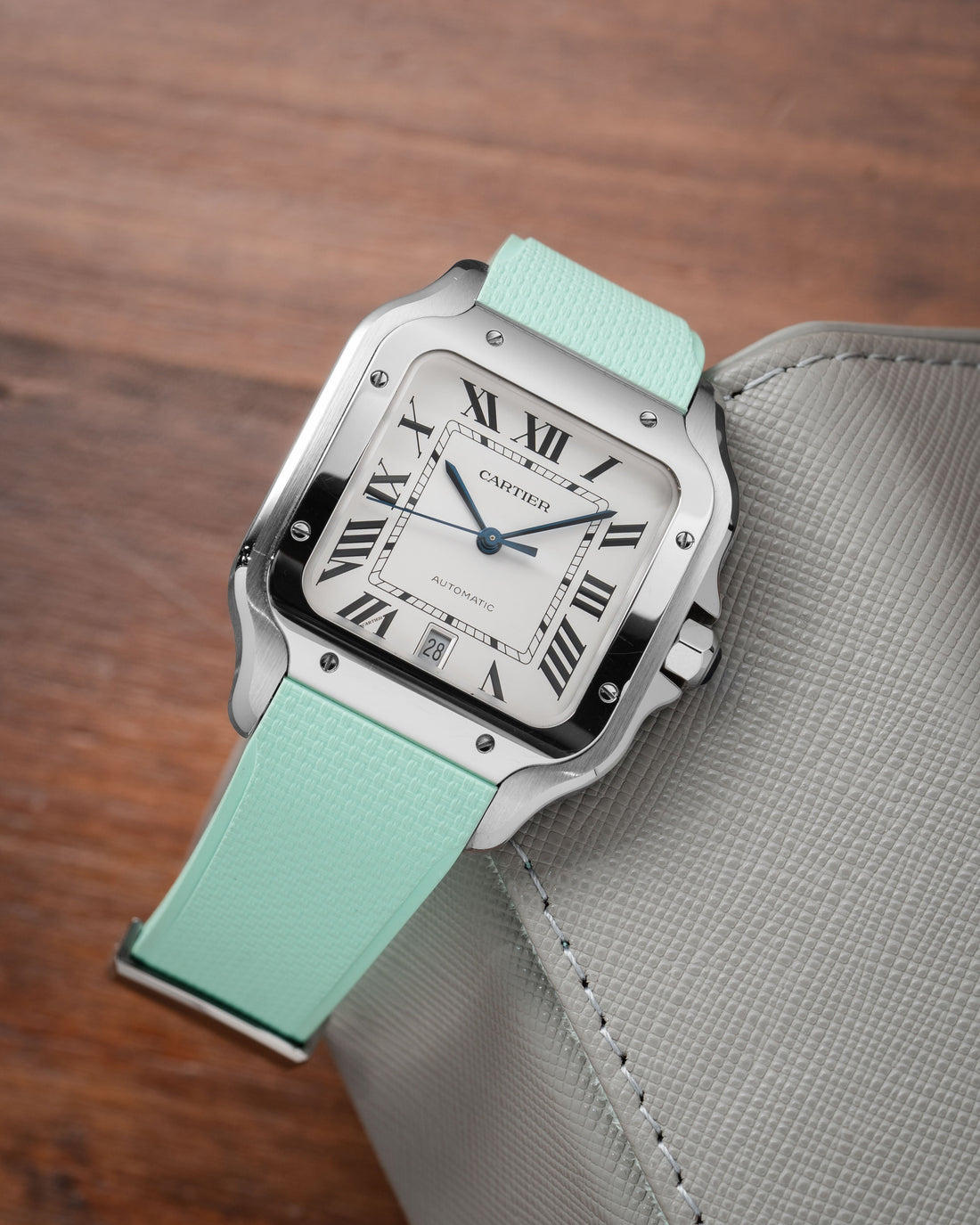 Delugs Cartier Santos de Cartier 專用 Sailcloth 紋理 CTS 橡膠錶帶｜Mint Green 薄荷綠