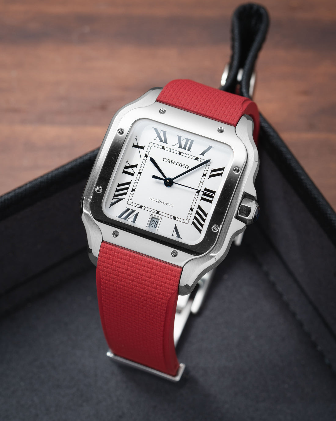 Delugs Cartier Santos de Cartier 專用 Sailcloth 紋理 CTS 橡膠錶帶｜Red 紅色