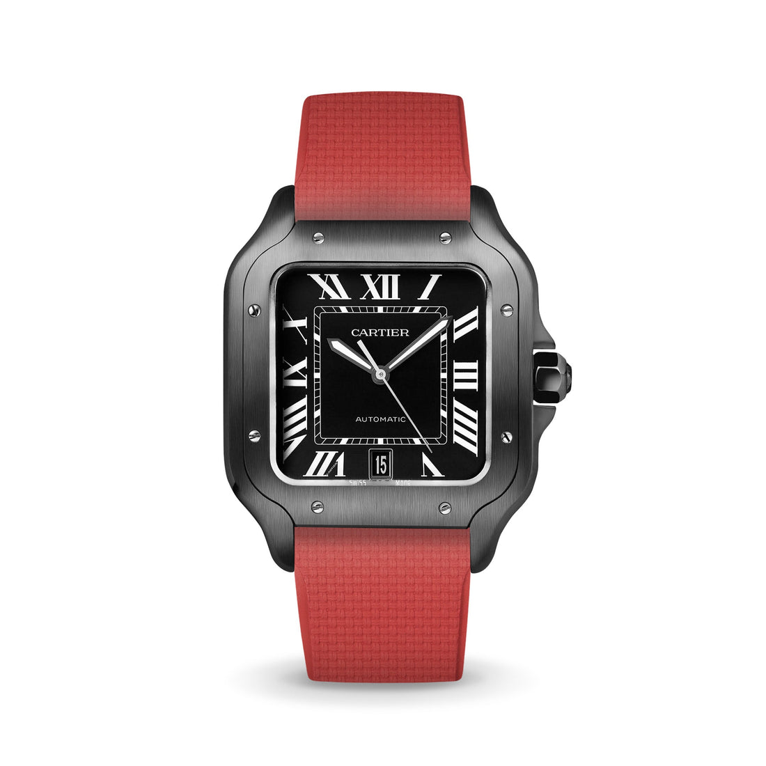 Delugs Cartier Santos de Cartier 專用 Sailcloth 紋理 CTS 橡膠錶帶｜Red 紅色