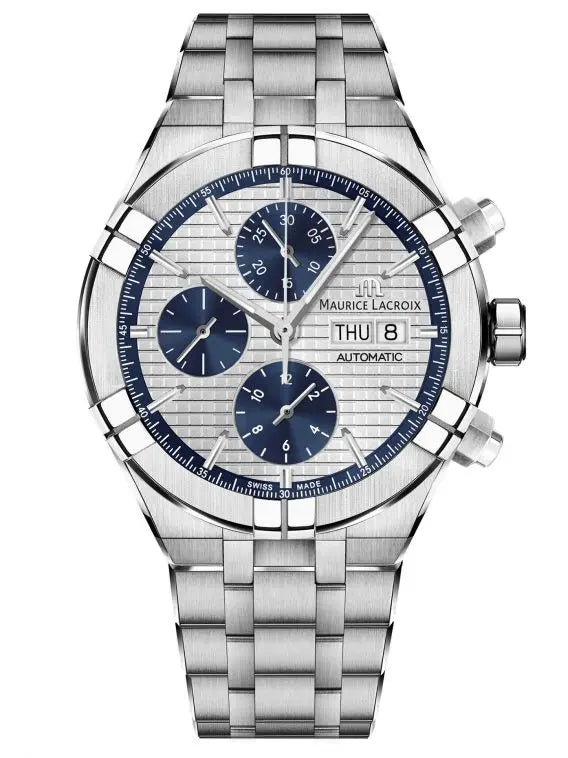 Maurice Lacroix (艾美錶)  |  AIKON 自動上練計時碼錶 44mm AI6038-SS002-131-1 白面藍圈