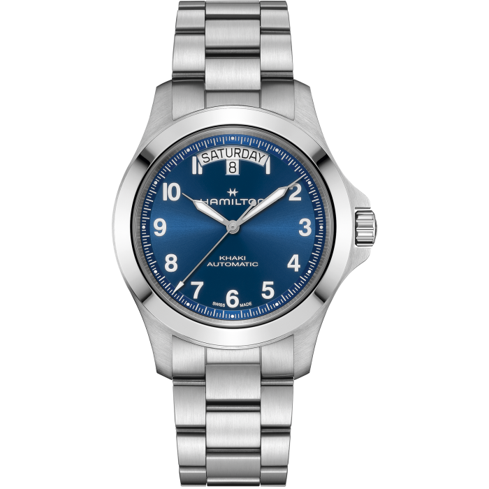 Hamilton 漢米爾頓 Khaki Field King Day-Date 40mm 藍色不鏽鋼鍊帶 H64475140